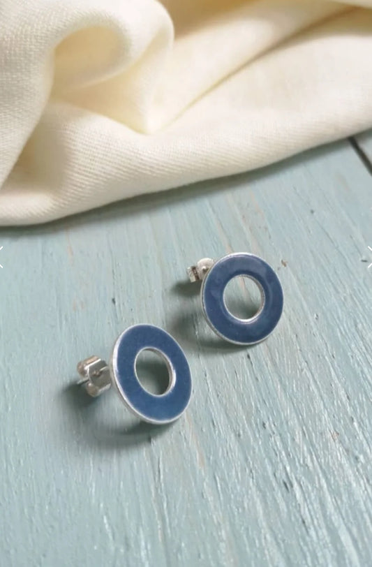 Circle Window Studs - Enamel Light Blue
