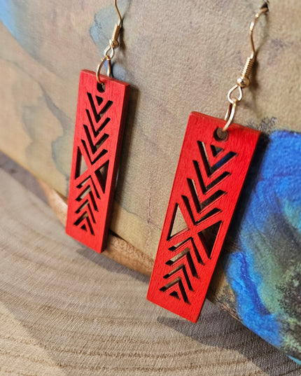 Wooden Geometric Earrings RED