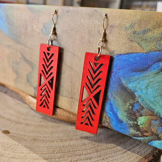 Wooden Geometric Earrings RED