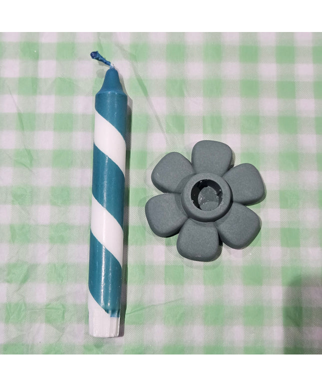 Flower-Shaped Candle Holder - Handmade - Dark Green