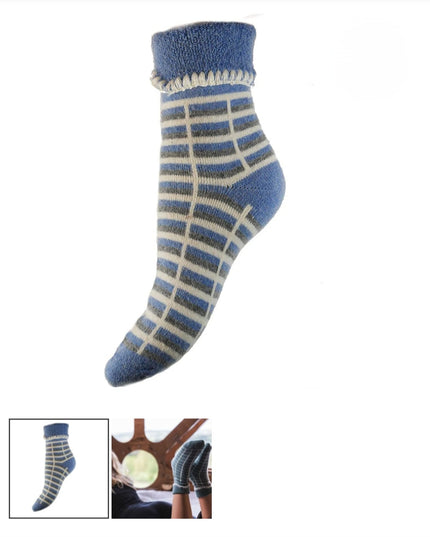 Wool Blend * Blue & Cream Check Cuff Socks