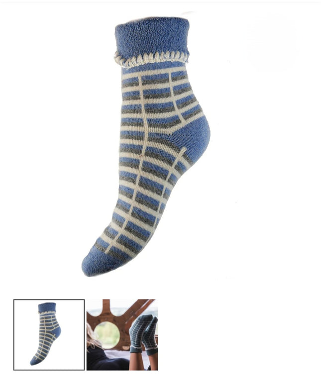 Wool Blend * Blue & Cream Check Cuff Socks