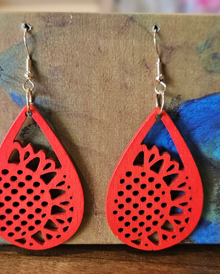 Wooden Drop Earrings Flower