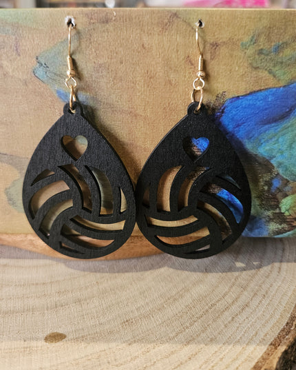 Wooden Drop Earrings Black