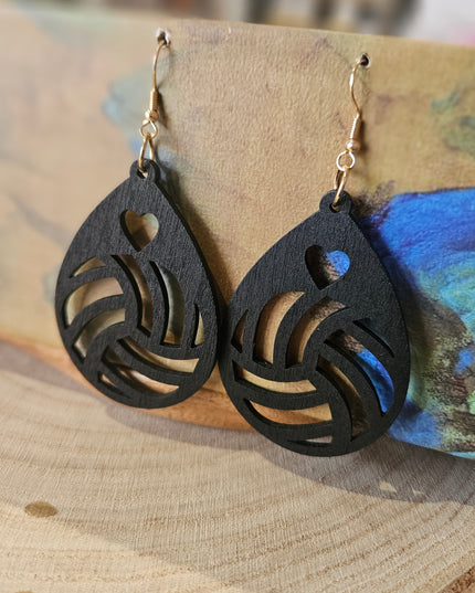 Wooden Drop Earrings Black