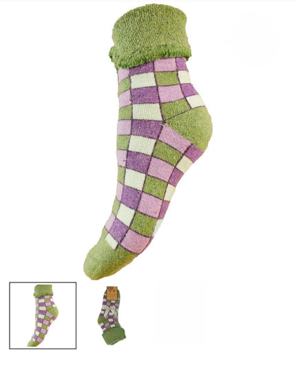 Wool Blend * Green & Purple Check Cuff Socks