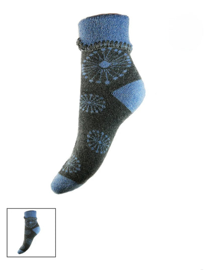 Wool Blend * Grey & Blue Flower Cuff Socks