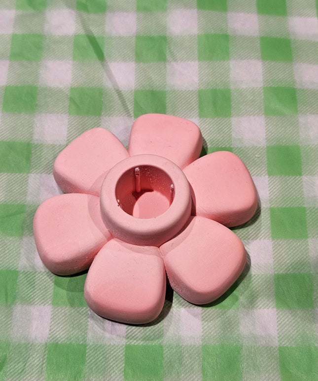 Flower-Shaped Candle Holder - Handmade - Baby Pink