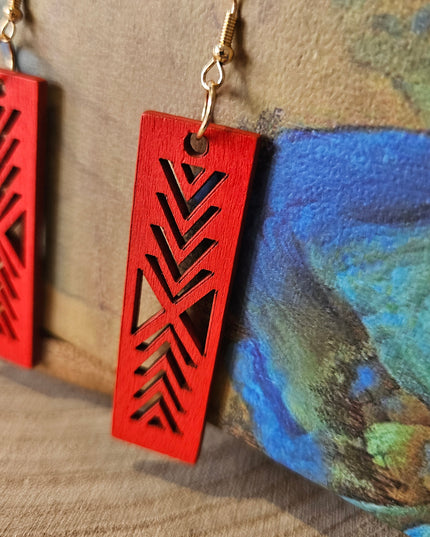 Wooden Geometric Earrings RED