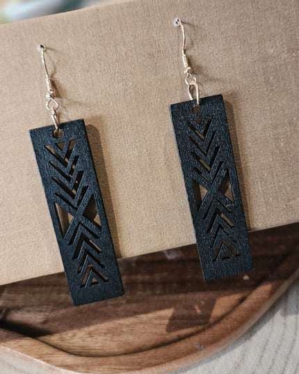 Wooden Geometric Earrings Black