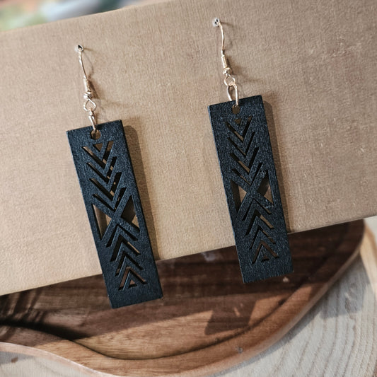 Wooden Geometric Earrings Black