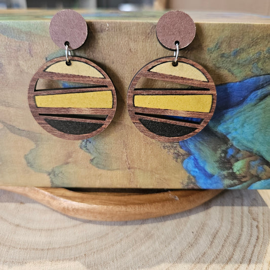 Wooden Drop Earrings - Geo Circles