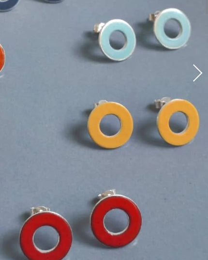 Circle Window Studs - Enamel Light Blue