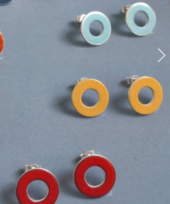 Circle Window Studs - Enamel Light Blue