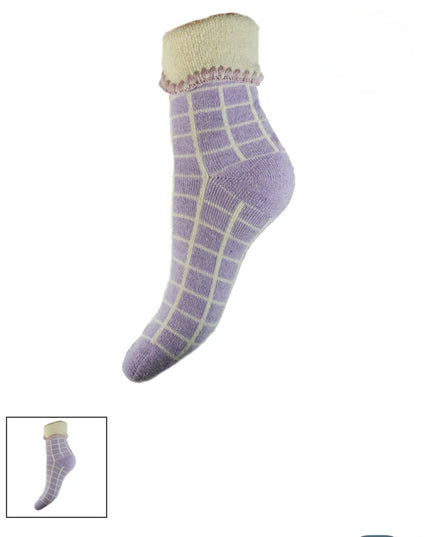 Wool Blend * Purple Check Cuff Socks