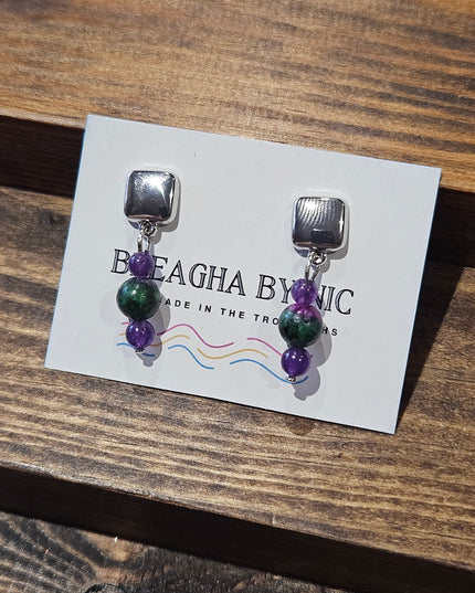 Natural Stone Mini Drop Earrings Amethyst & Ruby Zoisite