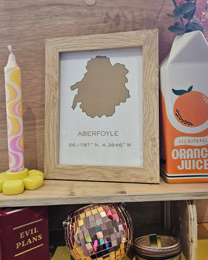Aberfoyle Art Print - Longitude and Latitude A5 Brown