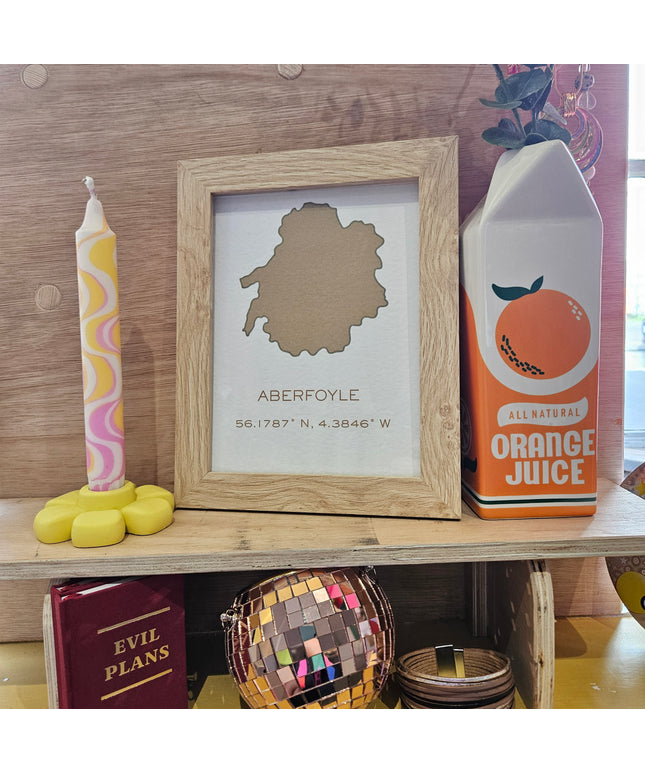 Aberfoyle Art Print - Longitude and Latitude A5 Brown