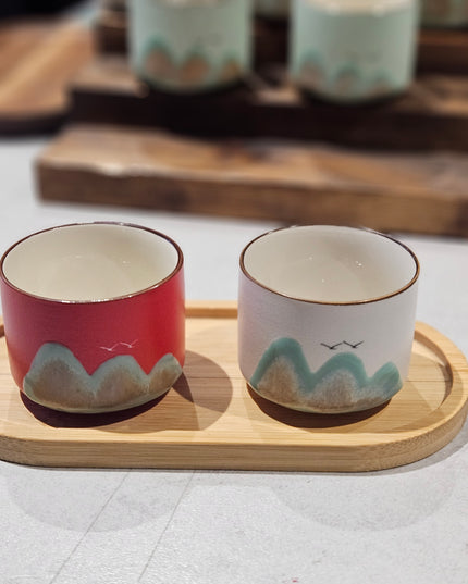 Ceramic Mountain Espresso Cups Red & White