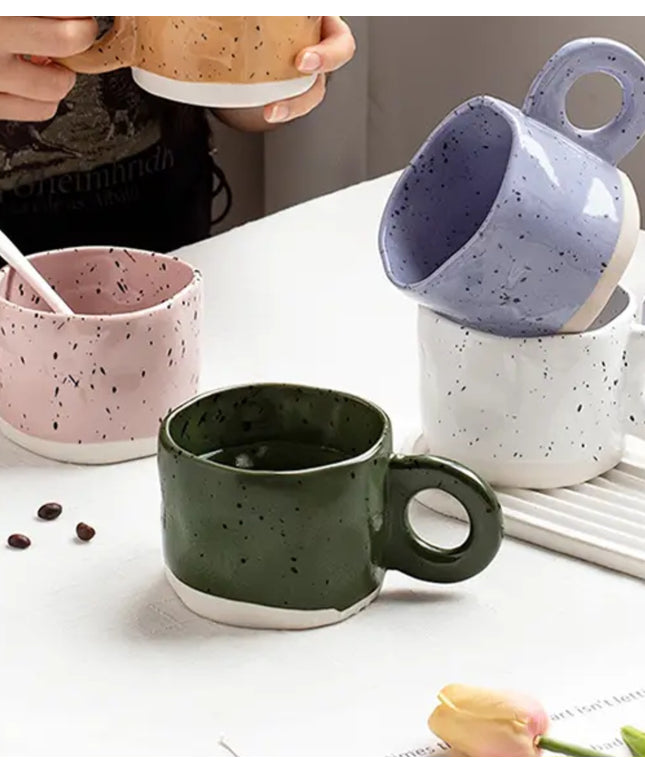 Irregular Handmade Mug - Green Speckled
