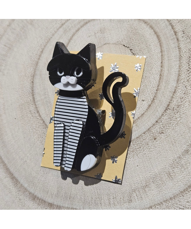 Black & White Cat * Acrylic Brooch Pin