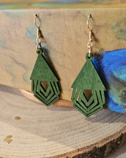 Wooden Geometric Earrings Green
