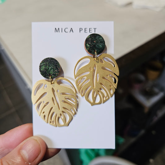Monstera Leaf Drop Earrings - Gold & Silver