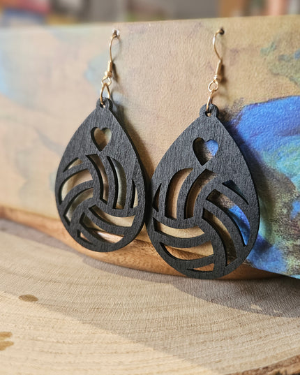 Wooden Drop Earrings Black