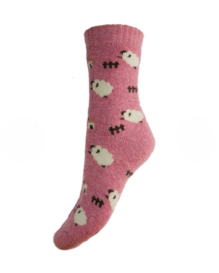 Wool Blend Pink Sheep Socks