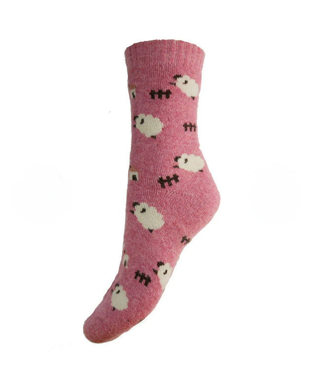Wool Blend Pink Sheep Socks