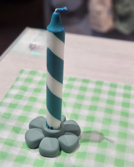 Flower-Shaped Candle Holder - Handmade - Dark Green