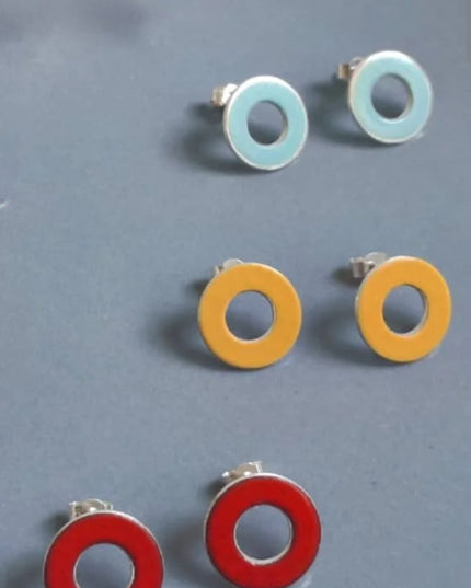 Circle Window Studs - Enamel RED