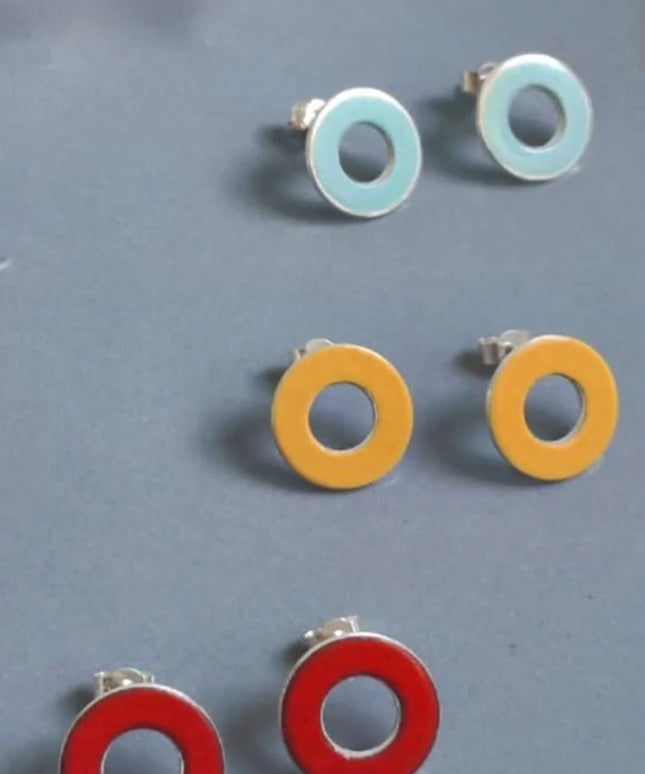 Circle Window Studs - Enamel RED