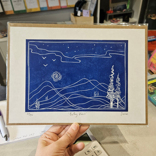 Bothy Views Blue / Original Lino