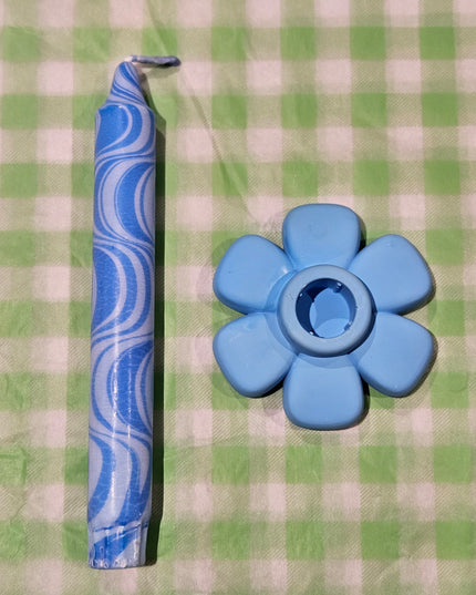 Flower-Shaped Candle Holder - Handmade - Baby Blue