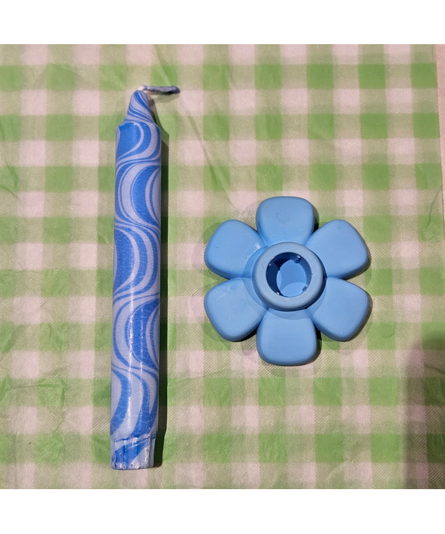 Flower-Shaped Candle Holder - Handmade - Baby Blue